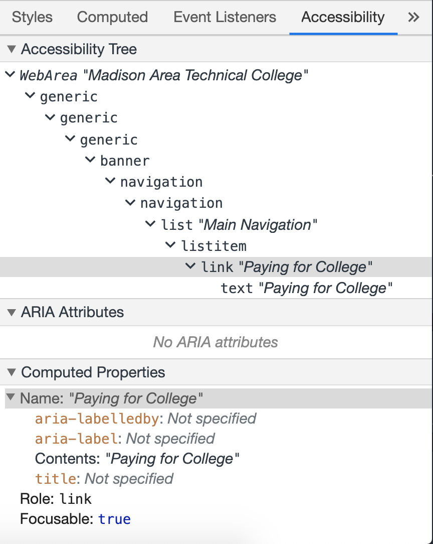 The accessibility tree in the developer tools